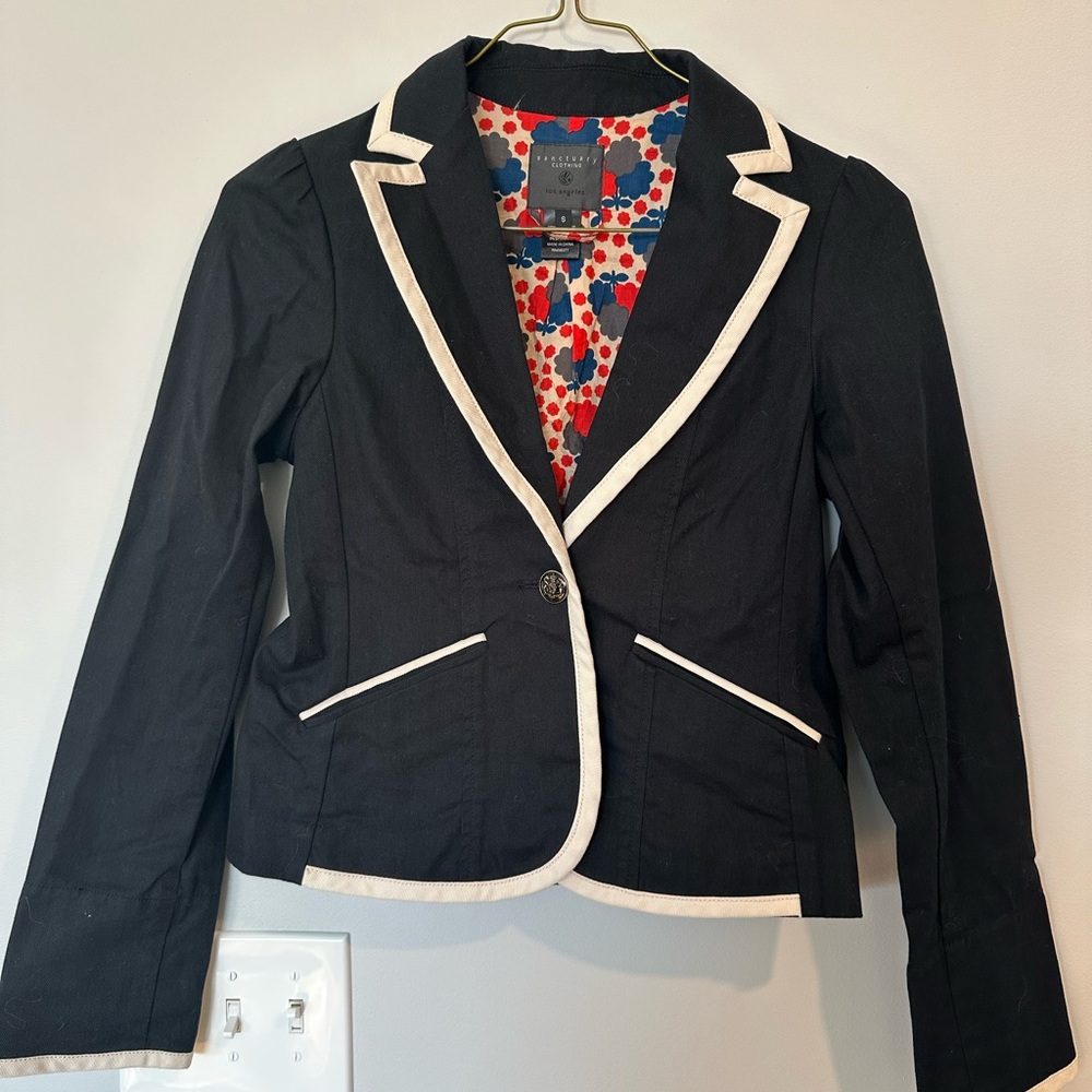 Sanctuary Black Blazer with Cream Accents